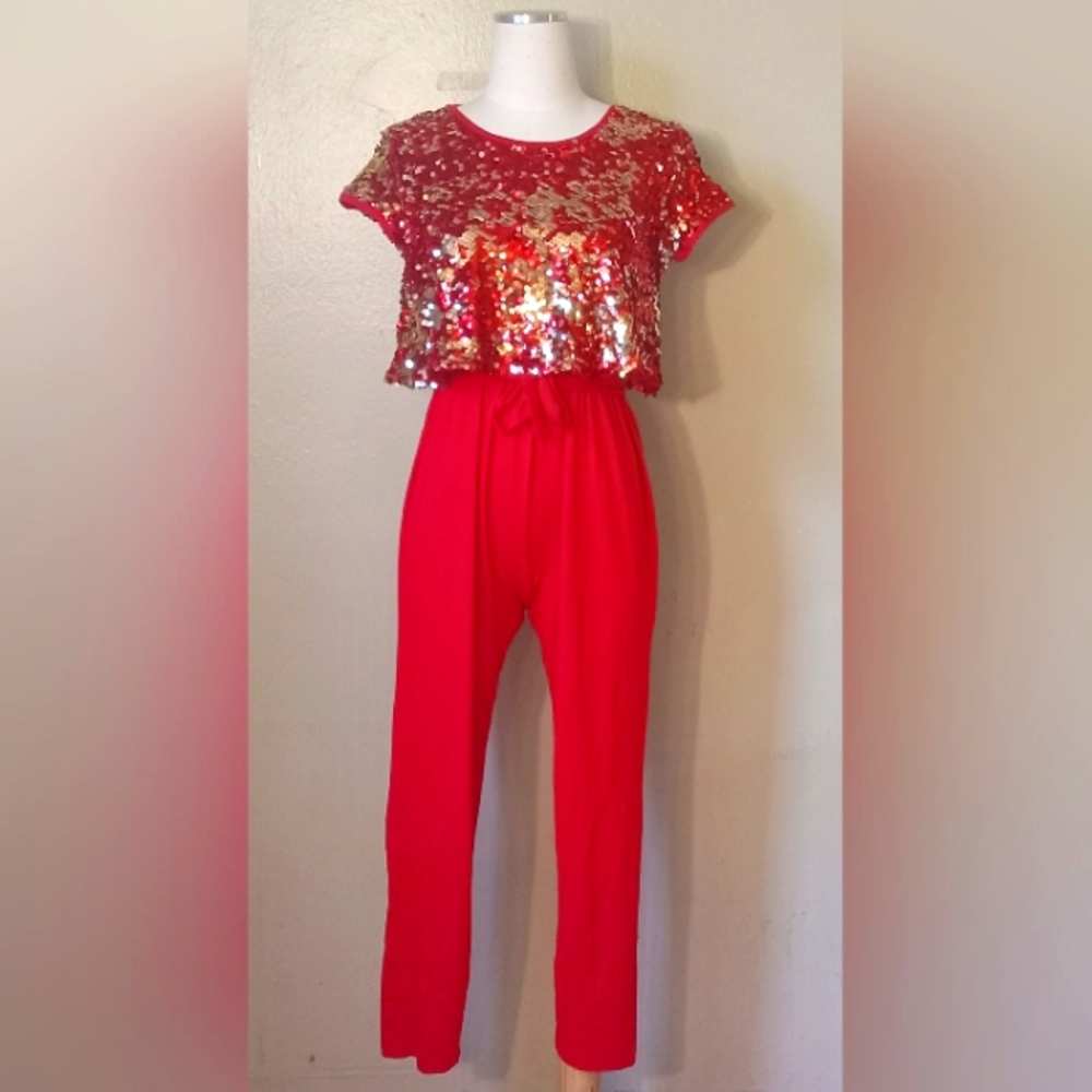 Red Sequined Jumpsuit !
